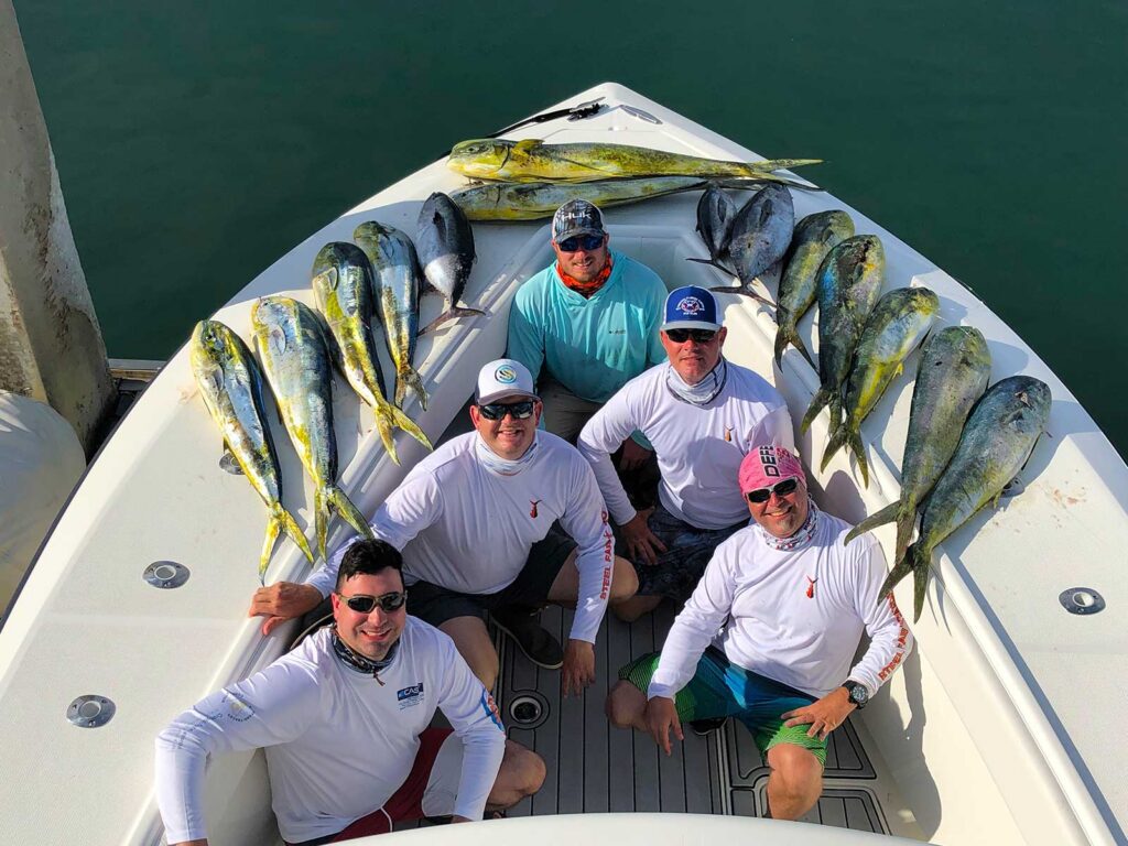 Group of anglers with a nice catch of mahi-mahi