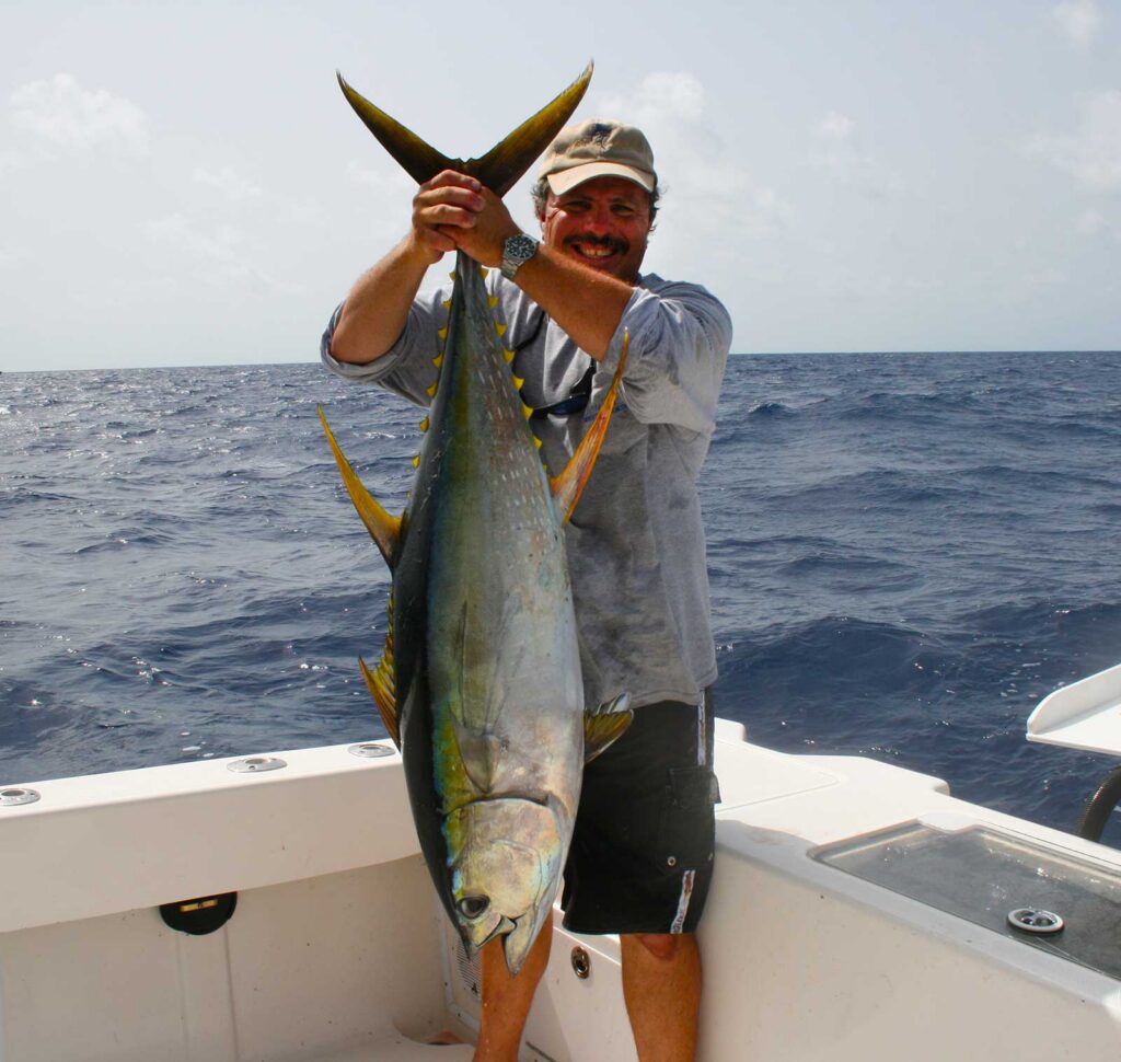 Captain Dean Panos with a nice yellowfin tuna.