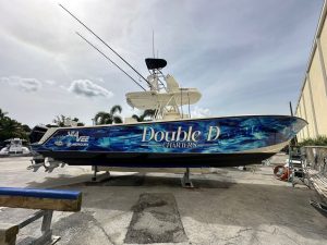 Here's the Double D charter boat with a new wrap and new Mercury outboards