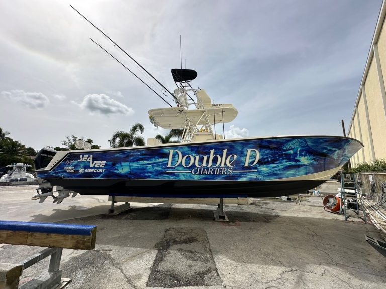 Here's the Double D charter boat with a new wrap and new Mercury outboards